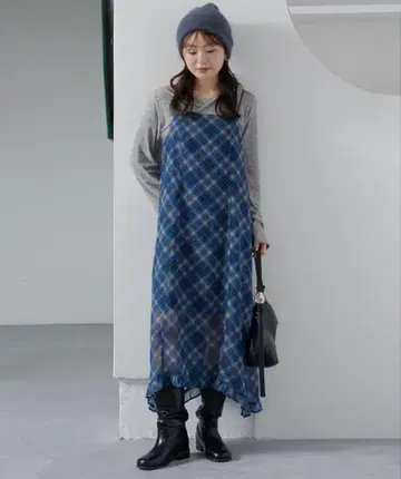 Kastane 시어 체크 아지메 원피스