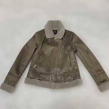 ZARA 무스탕 보아 더블 라이더 자켓 브라운 S 사이즈