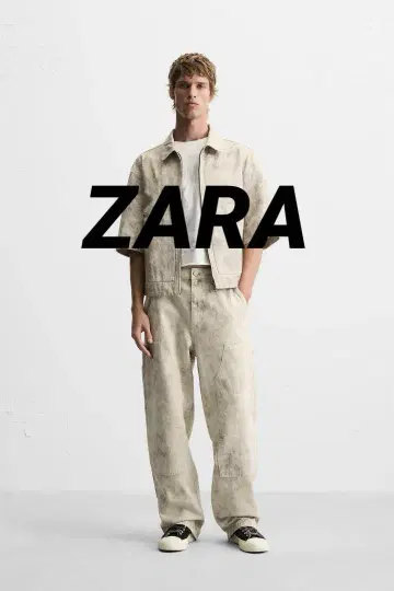 ZARA 추상 프린트 카펜터 팬츠 얼룩 가공 워시 가공