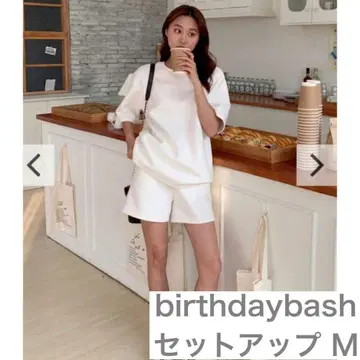 birthdaybash 반팔 맨투맨 상하의 셋업 화이트 M 사이즈