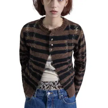 브라운 블랙 스트라이프 가디건 perverze