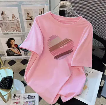 핑크 반팔 T셔츠 그라데이션 하트 프린트