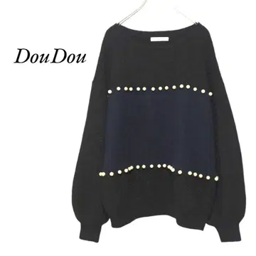 DouDou 배색 펄 풀오버 니트 블랙 DouDou