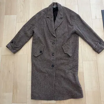 ZARA 롱 코트 L 사이즈 브라운 계열 체크