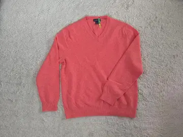 LANDS' END 살몬 핑크 V넥 캐시미어 스웨터