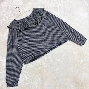 큐티 뷰티 * 상의 블라우스 체크 무늬 프릴 (L)