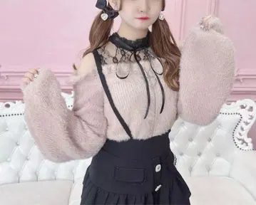 MARS 어깨 트임 샤기 니트탑 핑크