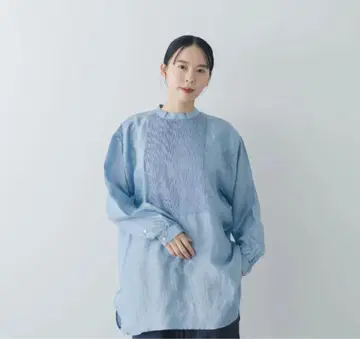BUNON 부논 핀턱 롱 블라우스 아이스 블루