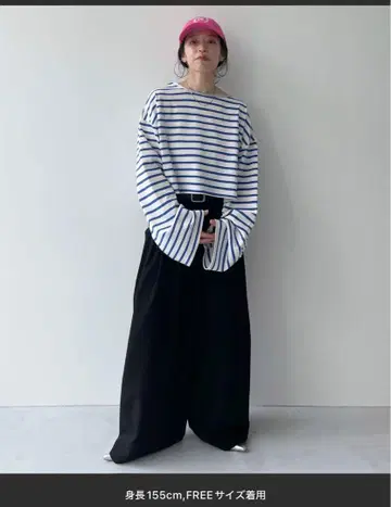 wee9s 와이드 슬리브 오버 사이즈 보더 티 택 포함