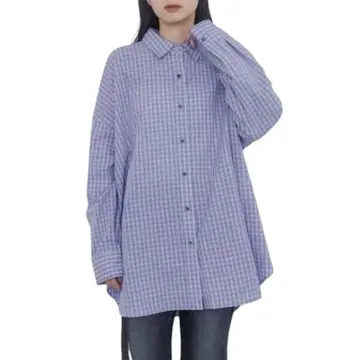 [새상품] JEANASIS 지나시스 코튼 체크 BIG 셔츠 퍼플 계열