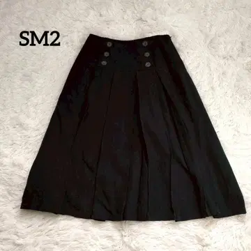 사만사 모스모스 플리츠 스커트 면 네이비 무지 귀여운 캐주얼 M