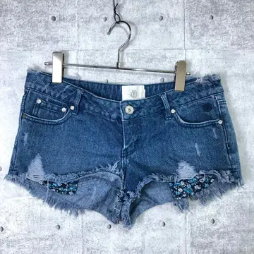 Element 구제 의류 미니 꽃무늬 포켓 안감 데미지 가공 데님 숏팬츠
