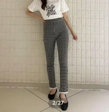epine 레이스 프릴 체크 롱 팬츠