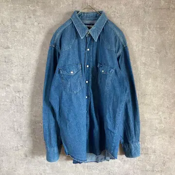 80s 90s Wrangler 데님 셔츠 웨스턴 펄 버튼 L 상당