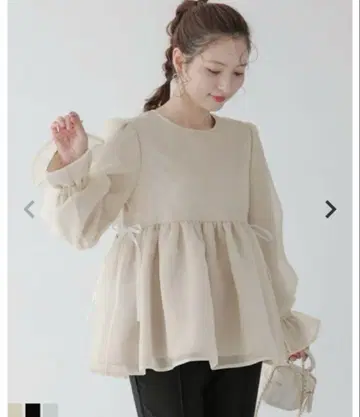 fitmore 크링클 시어 오간자 볼륨 슬리브 상의