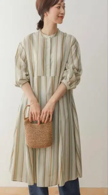 어반 리서치 도어스 린넨 UR TECH 컬러 스트라이프 원피스