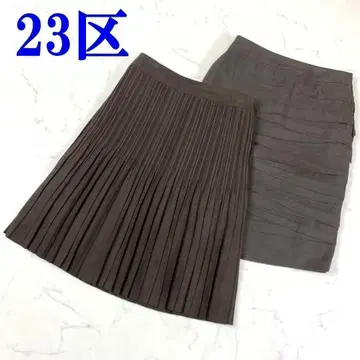 23구 2SET 스웨이드 플리츠 레이어드 스커트 브라운 32 C8564