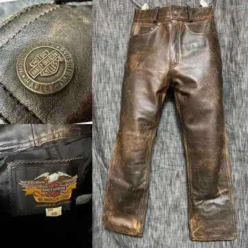 Harley-Davidson 할리데이비슨 소가죽 가죽 팬츠 브라운