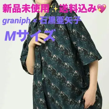 그라니프 이시쿠로 아야코 웃음 고양이 패턴 빅 실루엣 반팔 셔츠