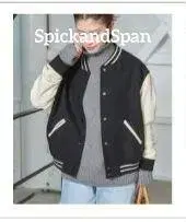 [ SpickandSpan ] 스탠다드 바시티 자켓 블랙 36