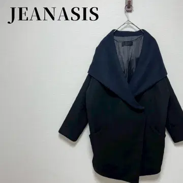 지나시스 BIG 후드 숄 코트 코쿤 바이컬러 하프 블랙