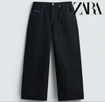 Champion x ZARA 블랙 스트라이프 배기 팬츠