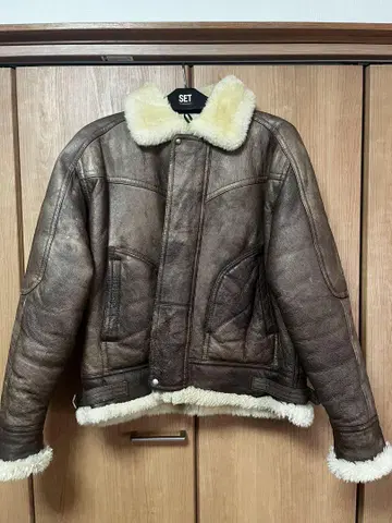 브라운 천연 가죽 무스탕 가죽 플라이트 자켓 XL