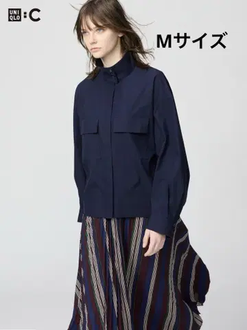 UNIQLO C 시리즈 네이비 코튼 스탠드 카라 셔츠 자켓