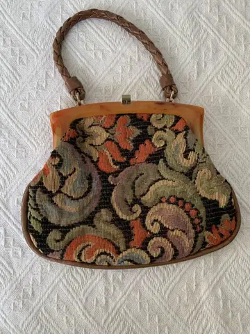앤티크 새상품급 고블랑 직조 가마구치 핸드백 레트로