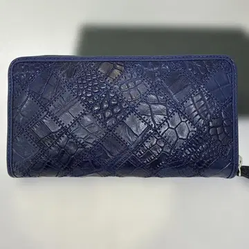 네이비 크로커다일 퍼즐 지퍼 장지갑