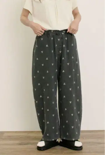 자수 데님/히코리 커브 팬츠