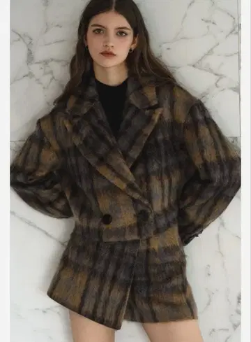sheller Mohair check short coat culottes