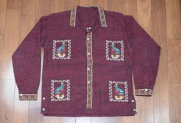 L 사이즈 70's 빈티지 오픈 카라 자수 과테말라 긴팔