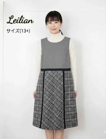 새상품급(13) Leilian 모노톤 체크 오버롤 스커트 원피스