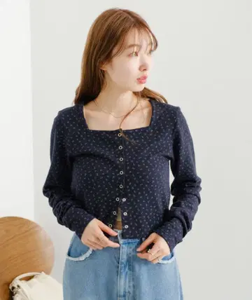 kastane 미니 꽃무늬 스퀘어 써멀 가디건