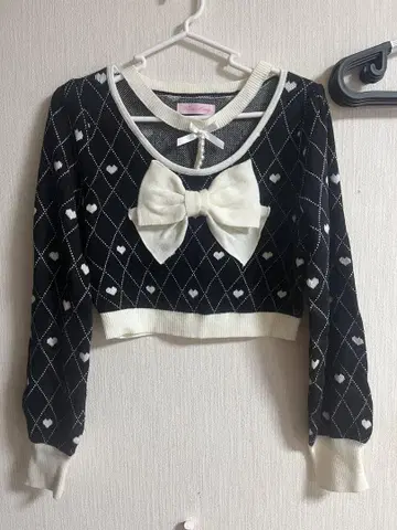 MA*RS 펄 초커 하트 패턴 니트탑 마즈