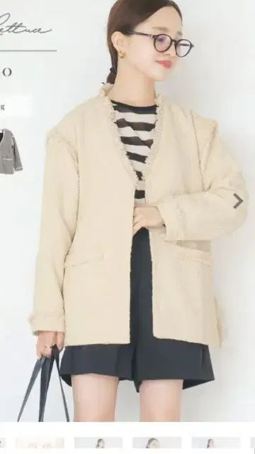고베 레터스 다나카 아키코 씨 콜라보 트위드 자켓 프티 M 롱