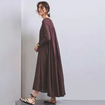 새상품급 MARIHA 마리하 꽃 정원 드레스 원피스 코튼 긴팔 브라운