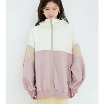 vis-a-vis 후드 부착 컬러 블록 블루종