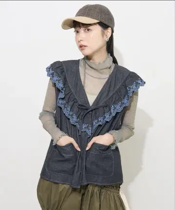 프릭스토어 데님 프릴 칼라 자수 베스트