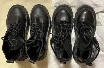 하이컷 부츠 부츠 통굽 블랙 블랙 가을 겨울 여성용 메쉬