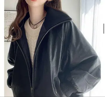택 포함 페이크 레더 자켓 S 사이즈