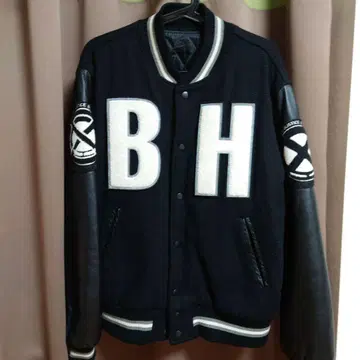 Bounty Hunter 바시티 자켓 블랙 소매 가죽 L