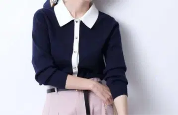 JUSGLITTY 카라 부착 가디건 네이비