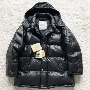 미사용품 가죽 후데트 다운 자켓 입고 벗기 후드 드로 코드 블랙