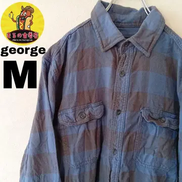 USA 구제 의류 george 플란넬 셔츠 M 블루 차콜 그레이 체크