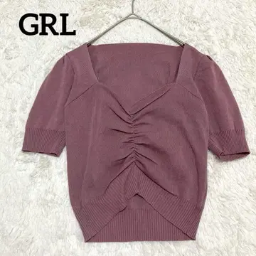 GRL 그레일 개더 크롭 퍼프 슬리브 니트 [ M ] 반팔 핑크