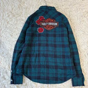 할리데이비슨 보아 안감 체크 셔츠 그린 장미 자수