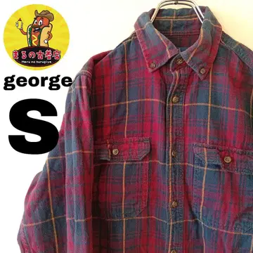 USA 구제 의류 george 플란넬 셔츠 S 레드 네이비 체크