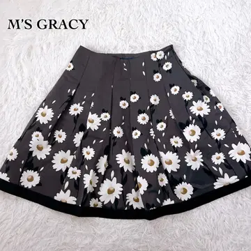 M'S GRACY 플라워 무늬 플레어 스커트 38 그레이 일본제